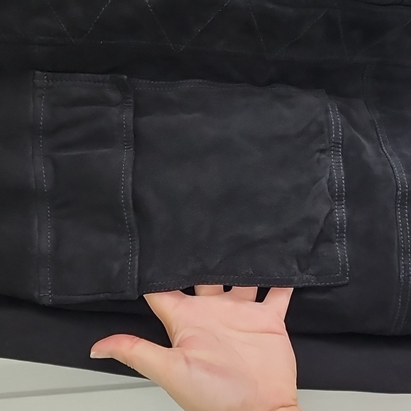 Free People We The Free Suzy black suede leather jacket size Large Chore Coat - Picture 7 of 16